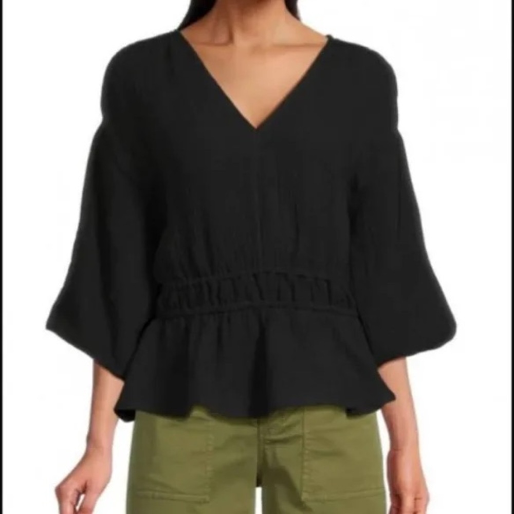 Joe's Gauze Flounce Peplum Blouse Top Women’s Size Small Black